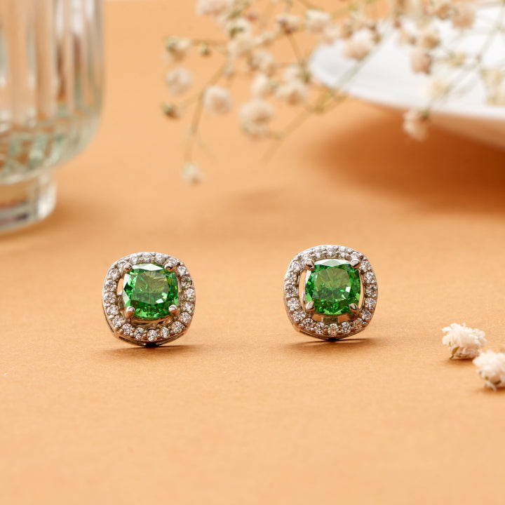 Green Cubic Zirconia Silver Stud