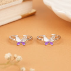 Radiant Purple with White Silver Butterfly Toe Ring