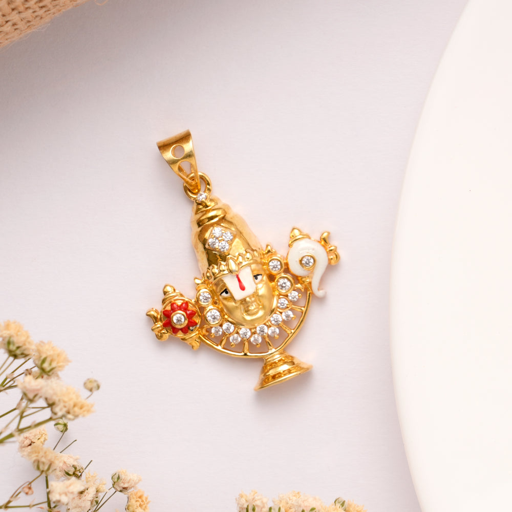 Lord Balaji Golden Enamel Pendant