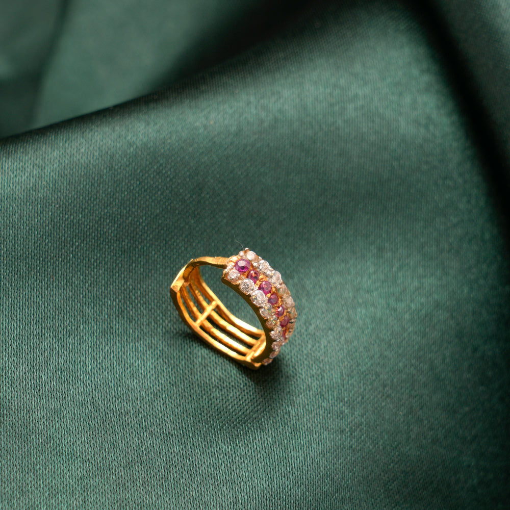 Ruby Stone Clip Hoop Single Gold Stud