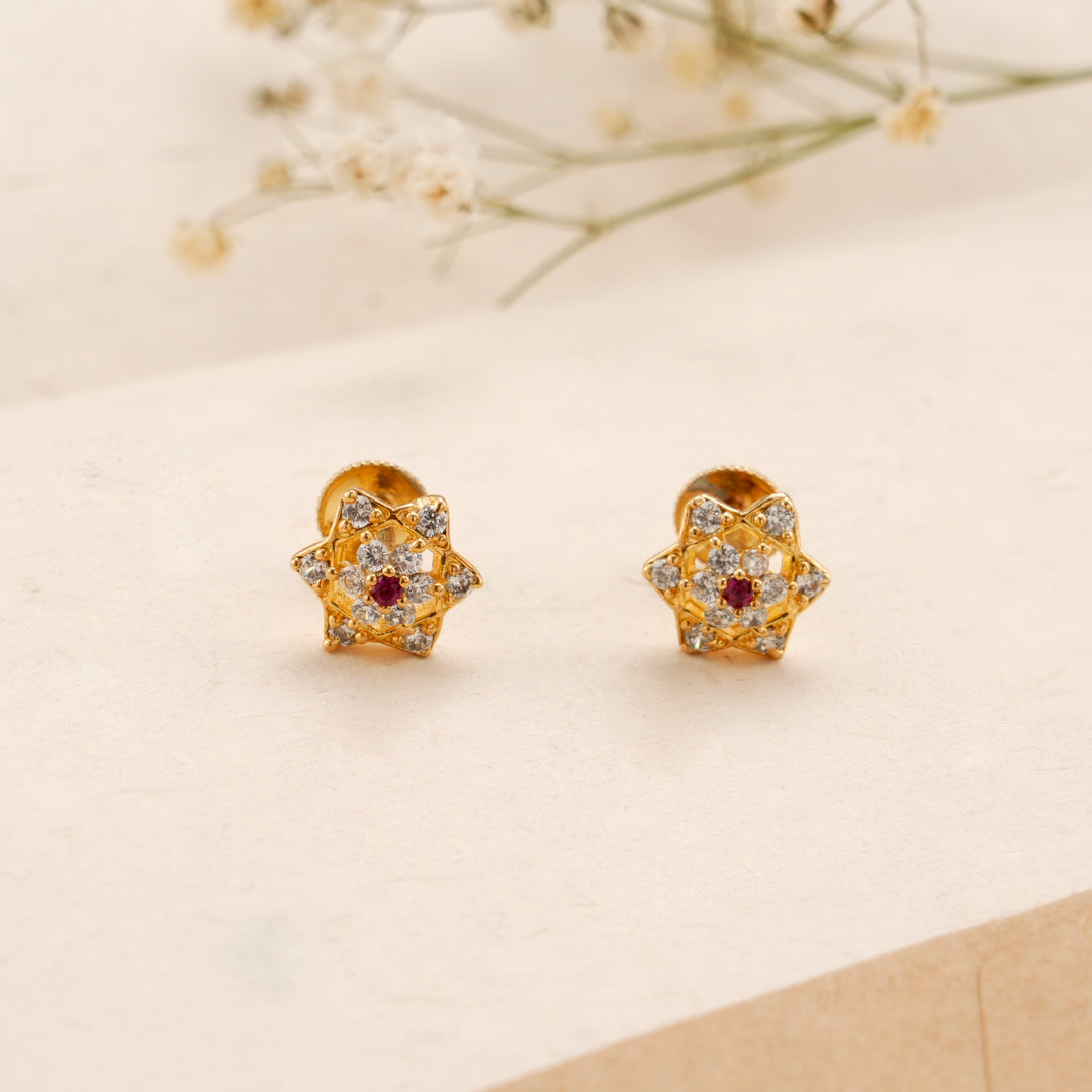 Ruby Star White Stone Golden Stud