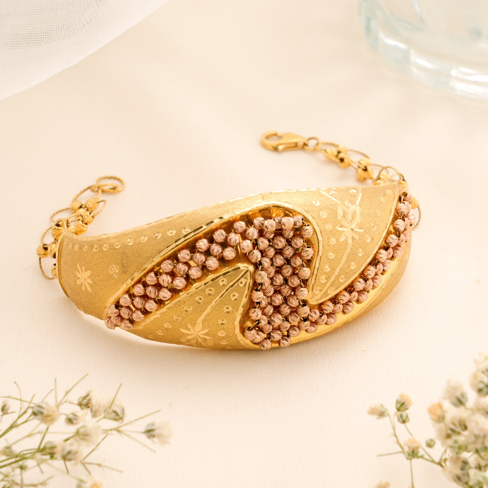 Two Tone Beaded Women's Gold Kada