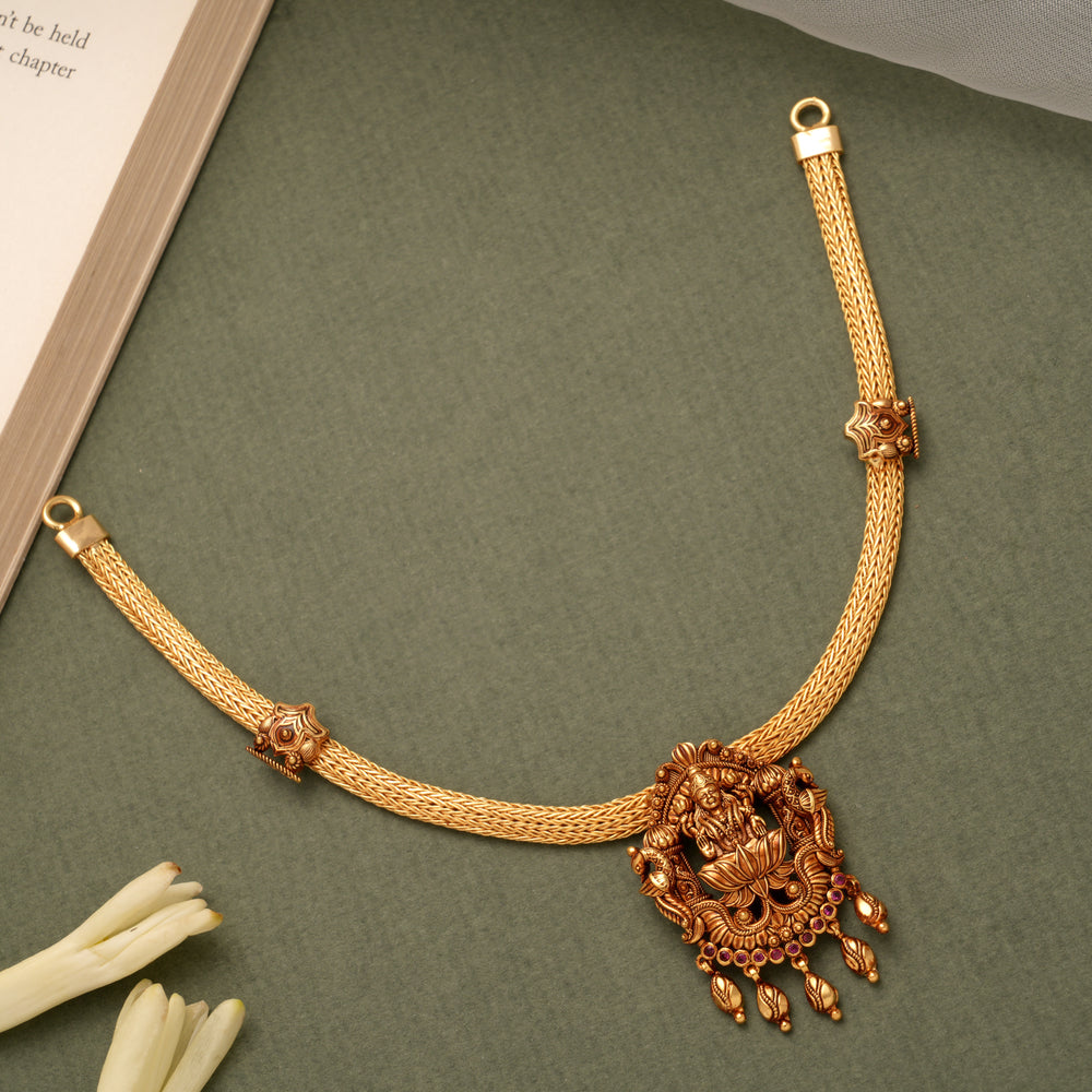 Goddess Lakshmi Nagas Temple Inspired Golden Necklace