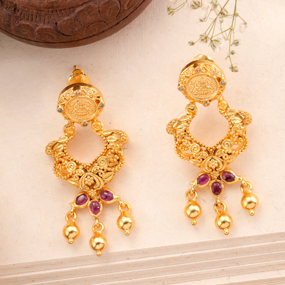 Lakshmi and Ruby Golden Drop Earrings