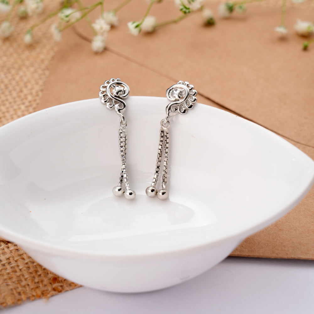 Floral Silver Toned Drop Earring