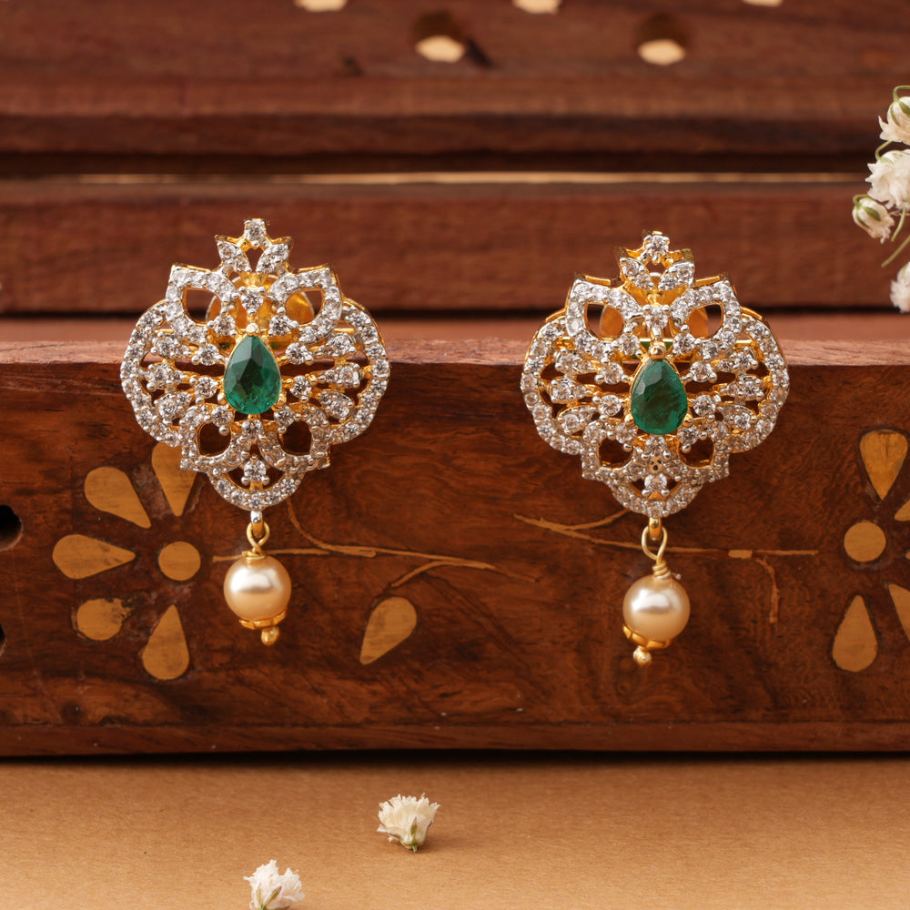 Single Emerald with Pearl Drop Swarovski Stud