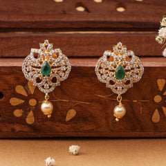 Single Emerald with Pearl Drop Swarovski Stud