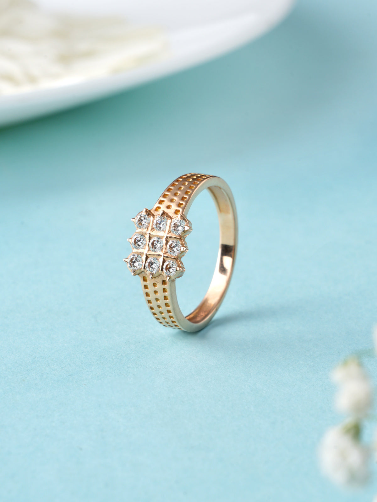 Box Shape tri line Diamond Ring