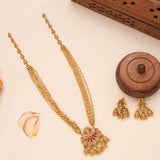 Multi Layer Chain with Ruby Peacock Golden Necklace Set