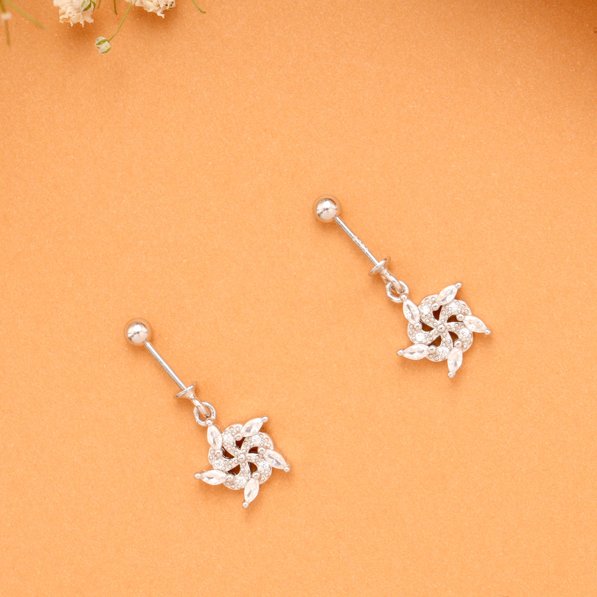 Crystal Star Floral Silver Koppu Earrings