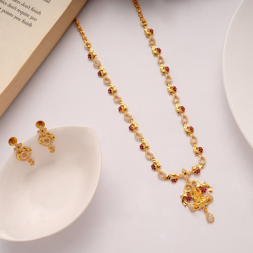 Ruby Floral Lakshmi Golden Designer Necklace Set