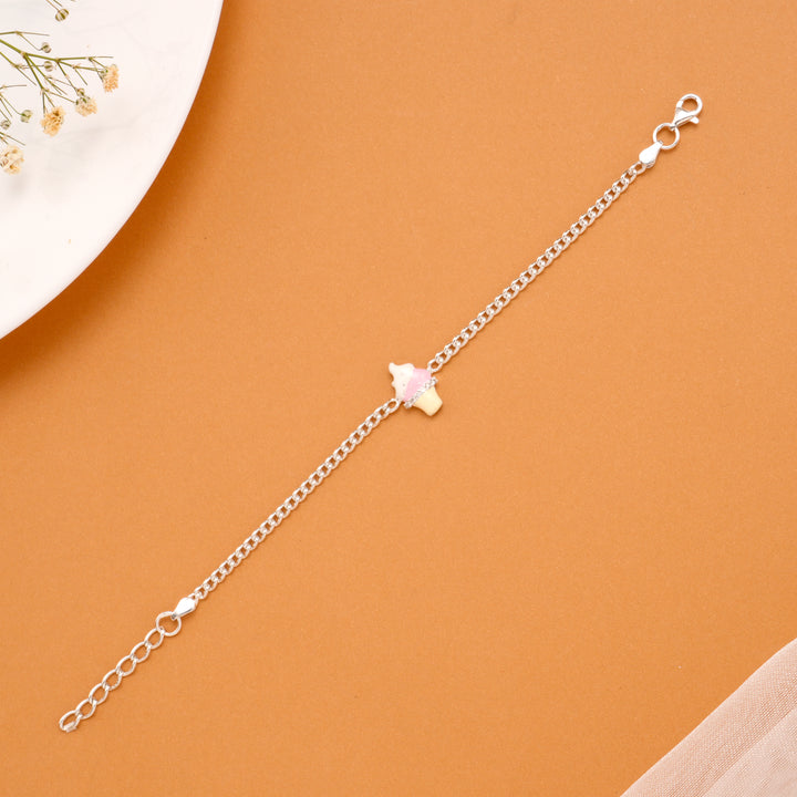 Pink Ice Cream Cup Cake Silver Baby Bracelet