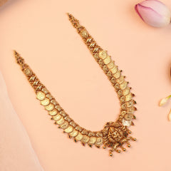 Gold Plated Silver Antique Lakshmi Kasu Mala Haram with Coin Chain