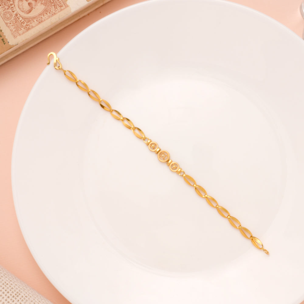 Floral Triple Link Pattern Gold Bracelet for Women