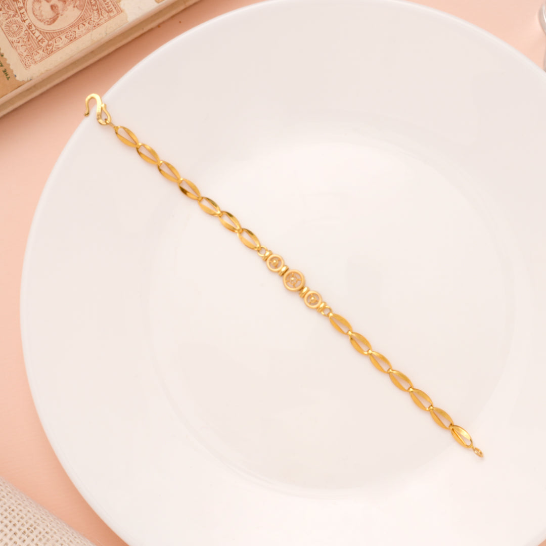Floral Triple Link Pattern Gold Bracelet for Women