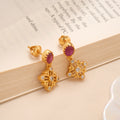 Ruby Drop Floral Silver Gold Plated Earring