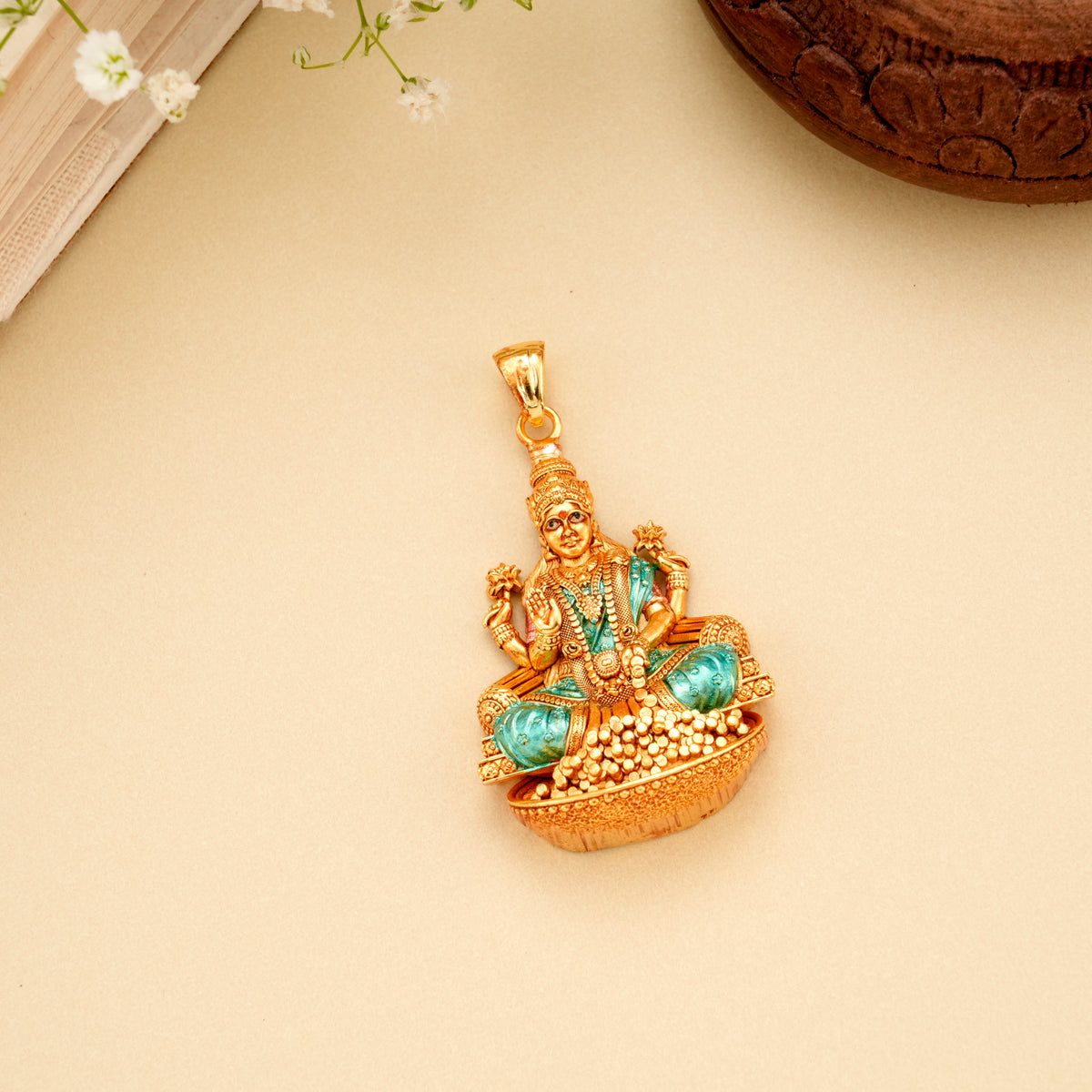 Golden Dhanalakshmi Enamel Pendant