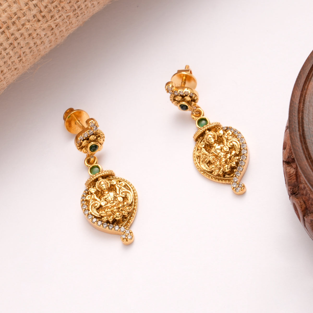 Divine Leaf Lakshmi Golden Earrings