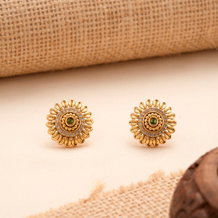 Floral Carved Gold Plated Antique Stud
