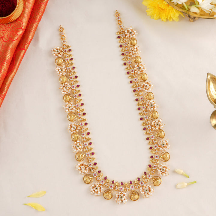 Iconic Ruby Leaf with Golden Bell Necklace