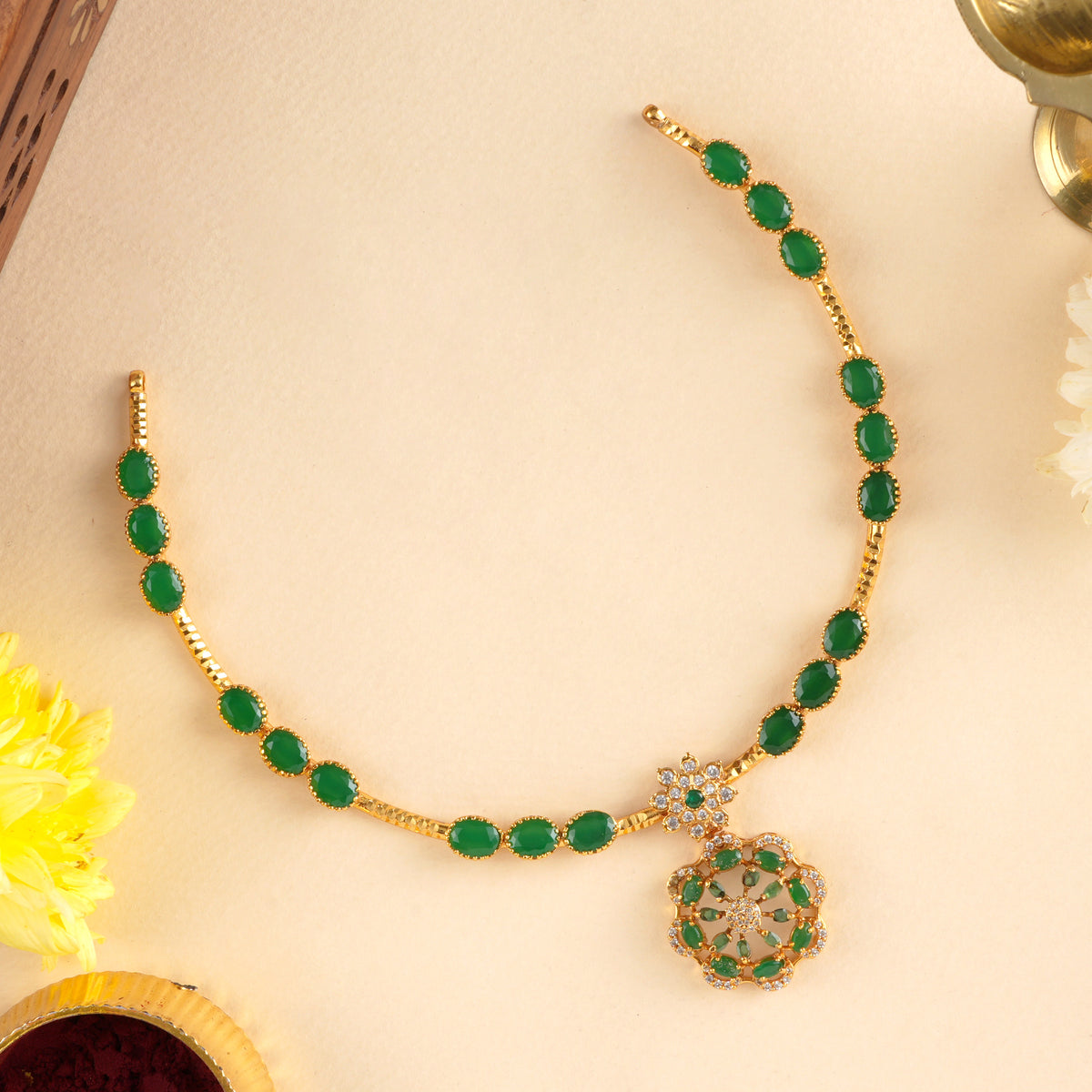 Emerald Floral Design Pendant Necklace