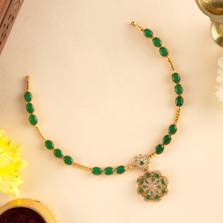 Emerald Floral Design Pendant Necklace