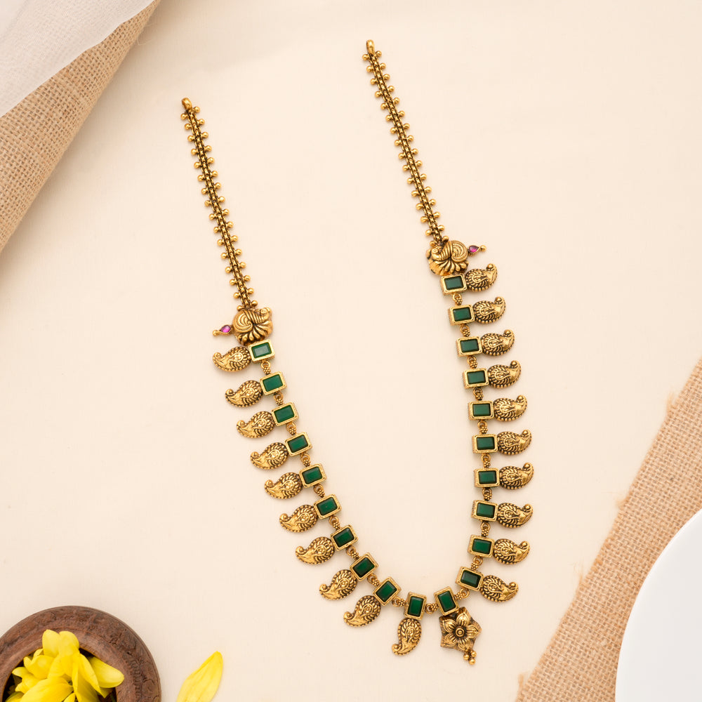 Traditional Mango Peacock with Emerald Golden Haram