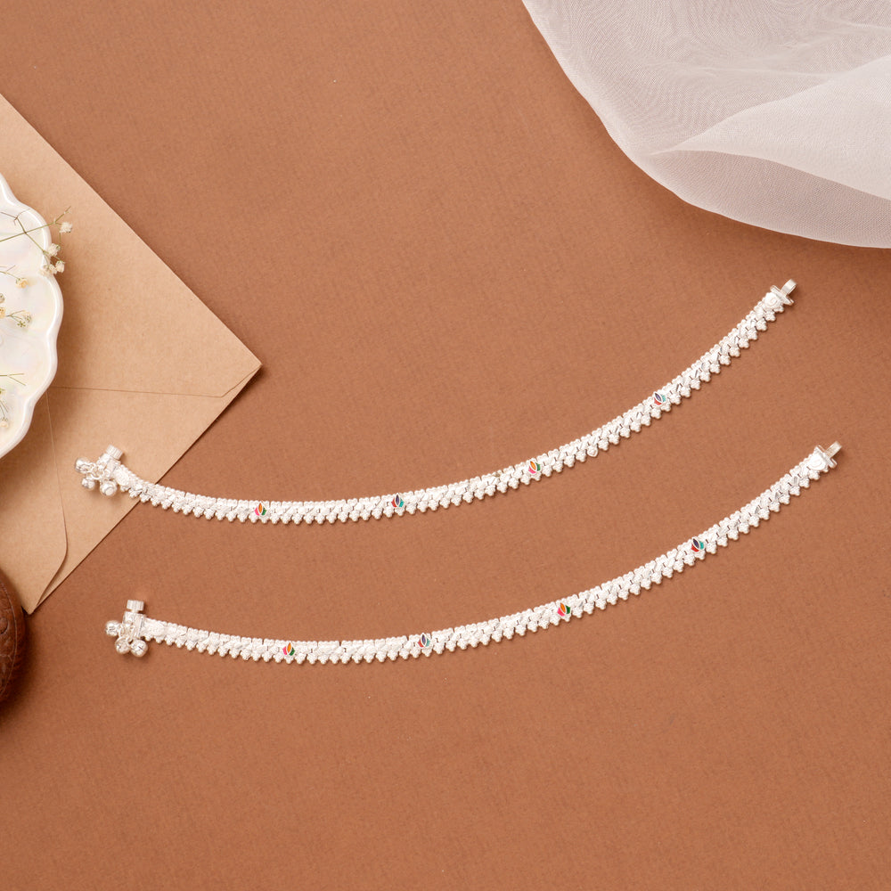 Chic Enamel Square Lotus Silver Anklet