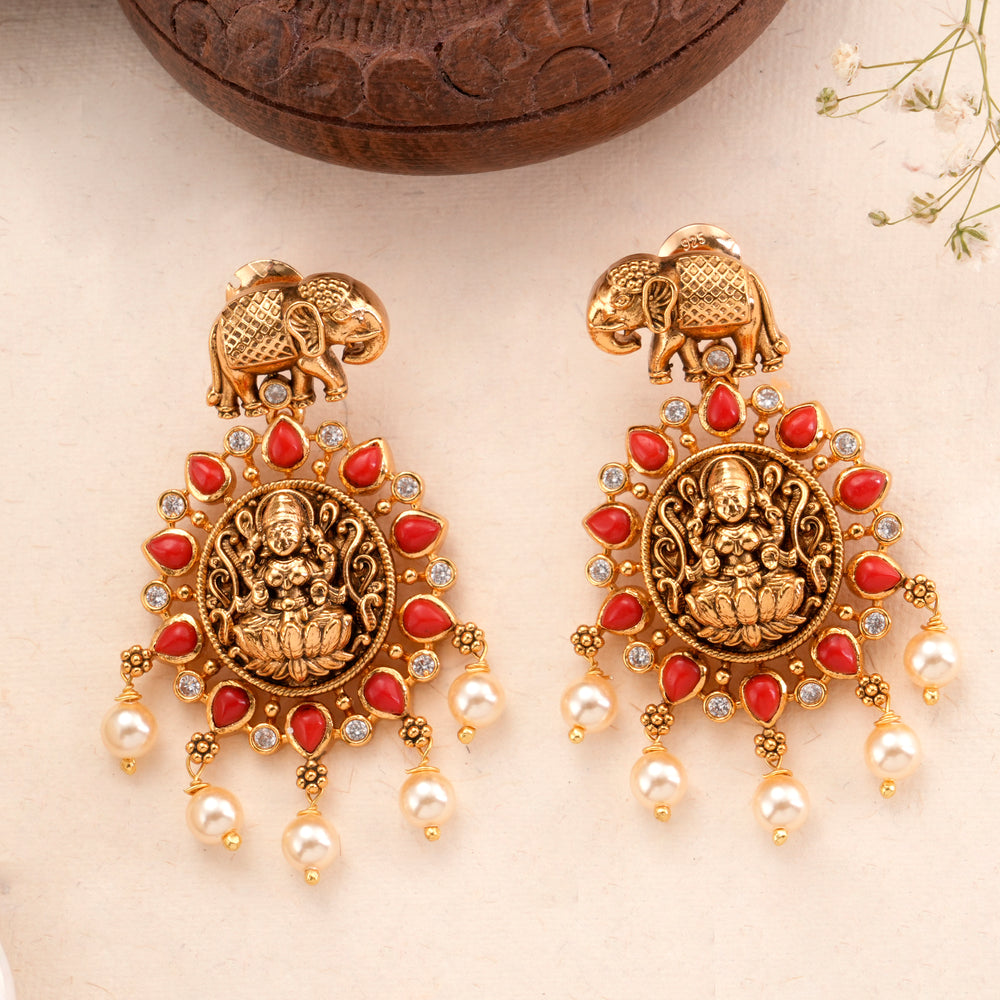 Antique Lakshmi Elephant with Pearl Drop Earring