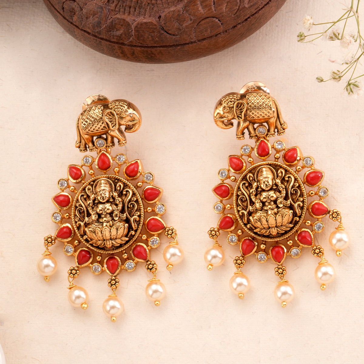 Antique Lakshmi Elephant with Pearl Drop Earring
