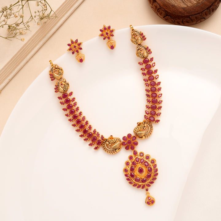 Antique Ruby Peacock Temple Necklace Set