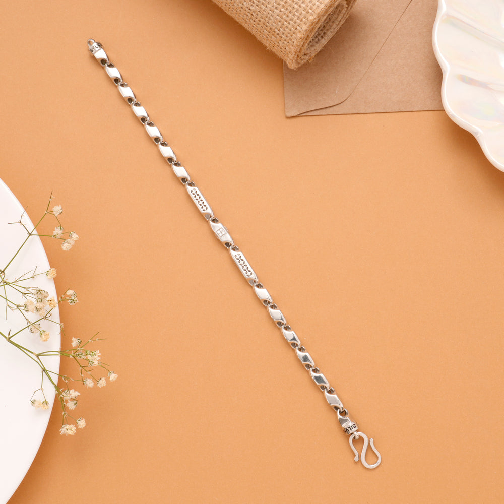 Hook Textured Link Men's Silver Bracelet