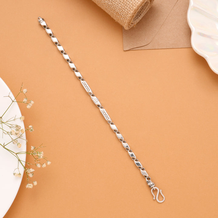 Hook Textured Link Men's Silver Bracelet