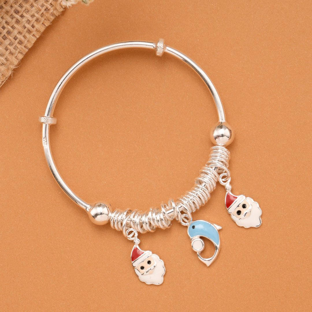 Santa & Dolphin Charm Baby Silver Bangle