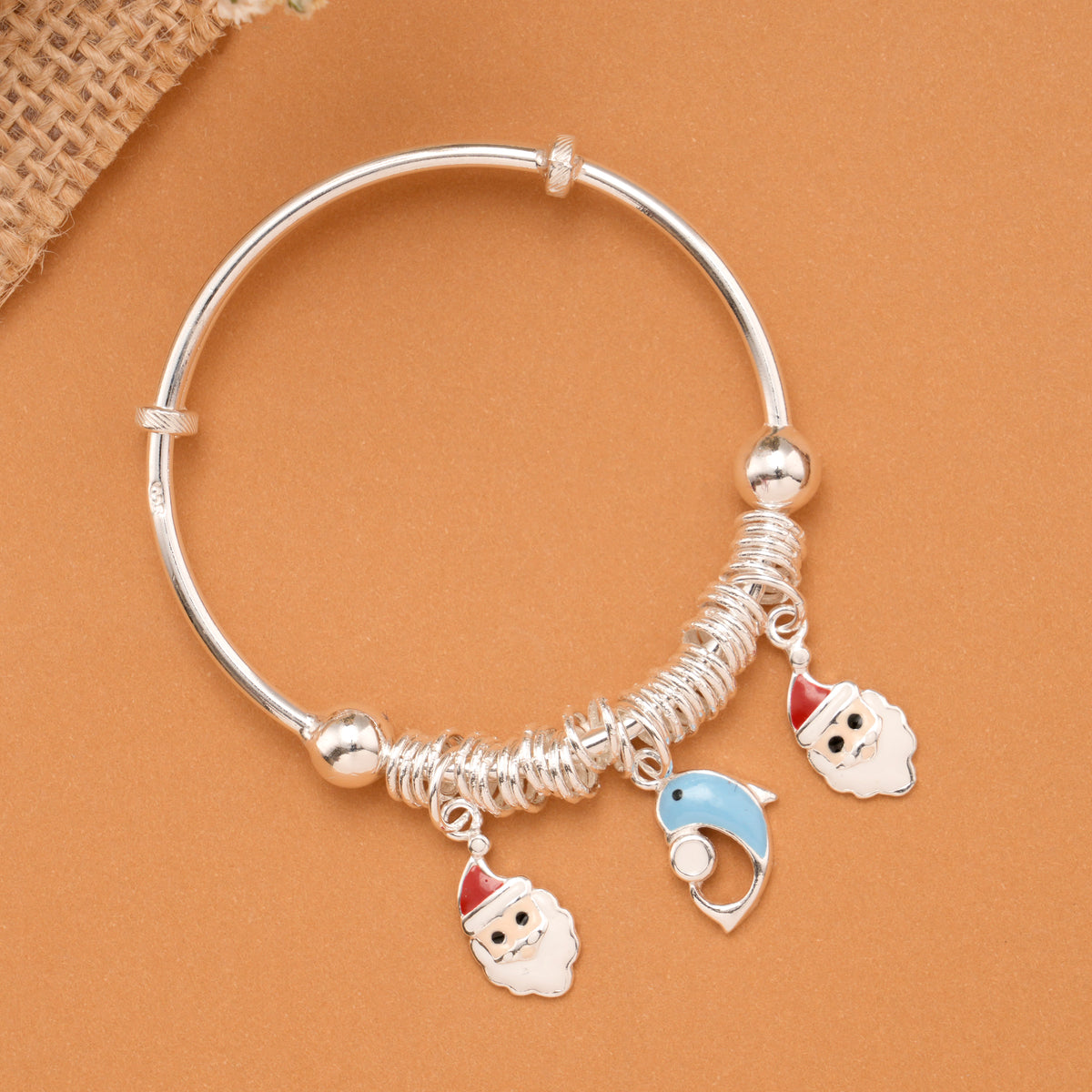 Santa & Dolphin Charm Baby Silver Bangle