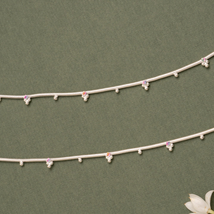 Floral Drop Silver Anklet with Enamel