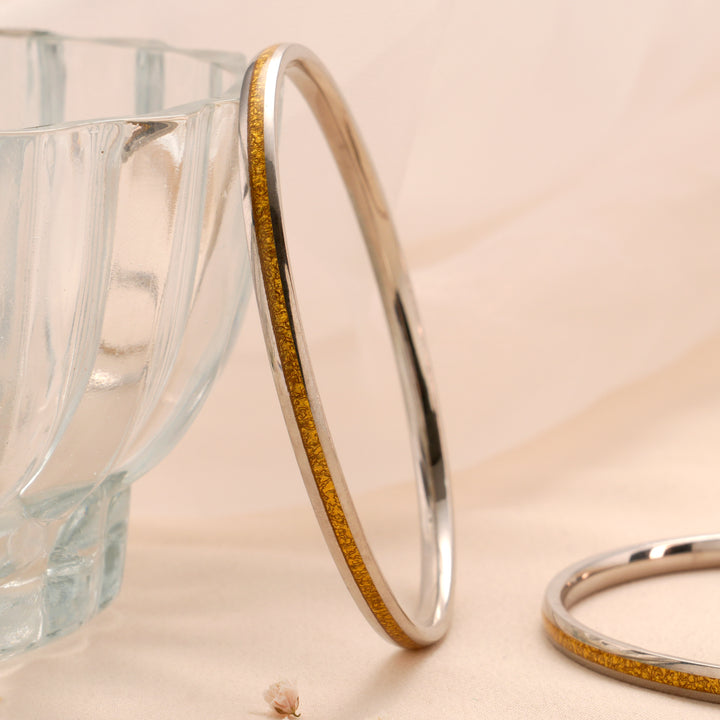 Plain Golden Stripe Silver Bangle