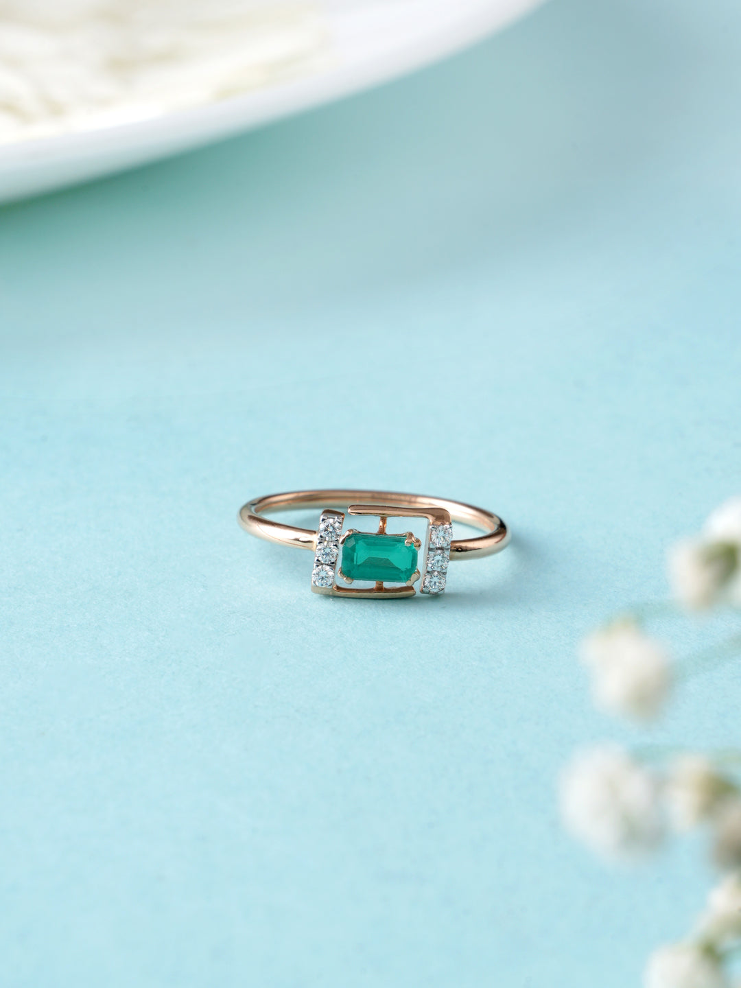 Emerald With Diamond Rose Gold Ring