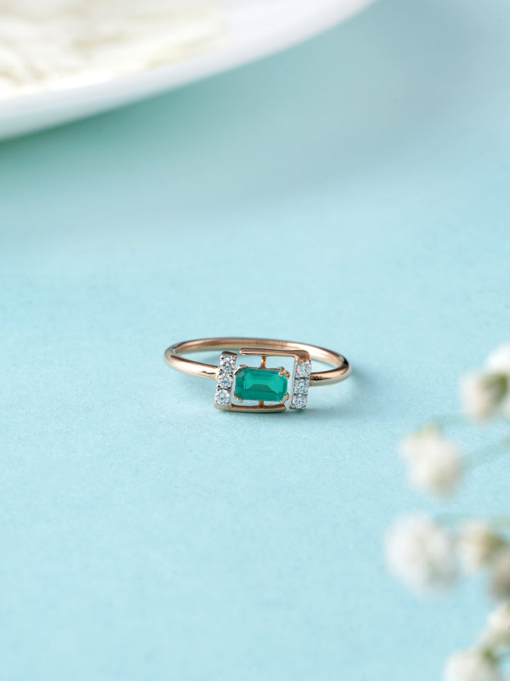 Emerald With Diamond Rose Gold Ring