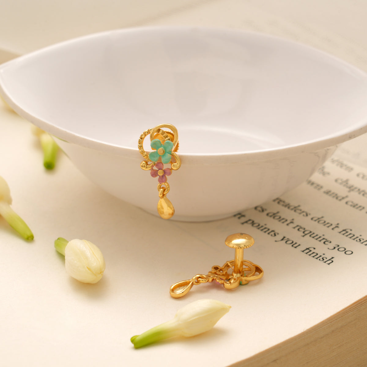 Colourful Floral Drops Golden Earring