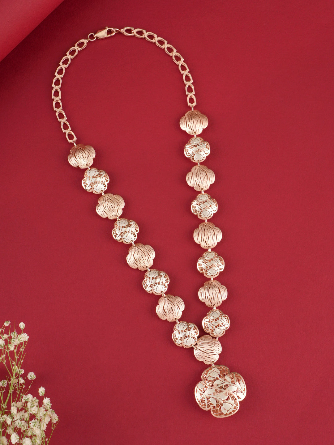 Filigree Sphere Rose Gold Silver Necklace with Earrings