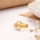 Tri Circle White Stone Golden Ring