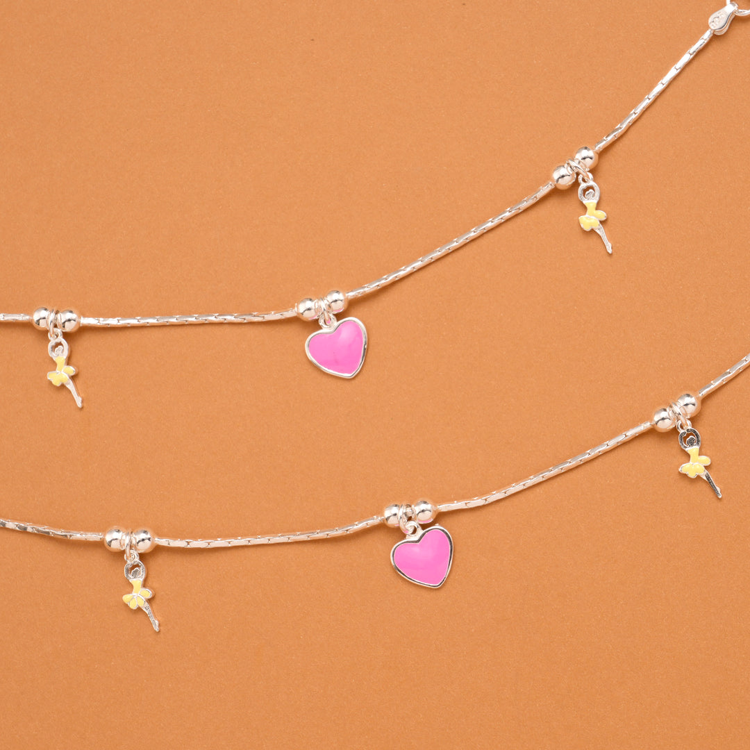 Tiny Charming Heart Silver Baby Anklets