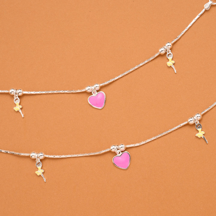 Tiny Charming Heart Silver Baby Anklets