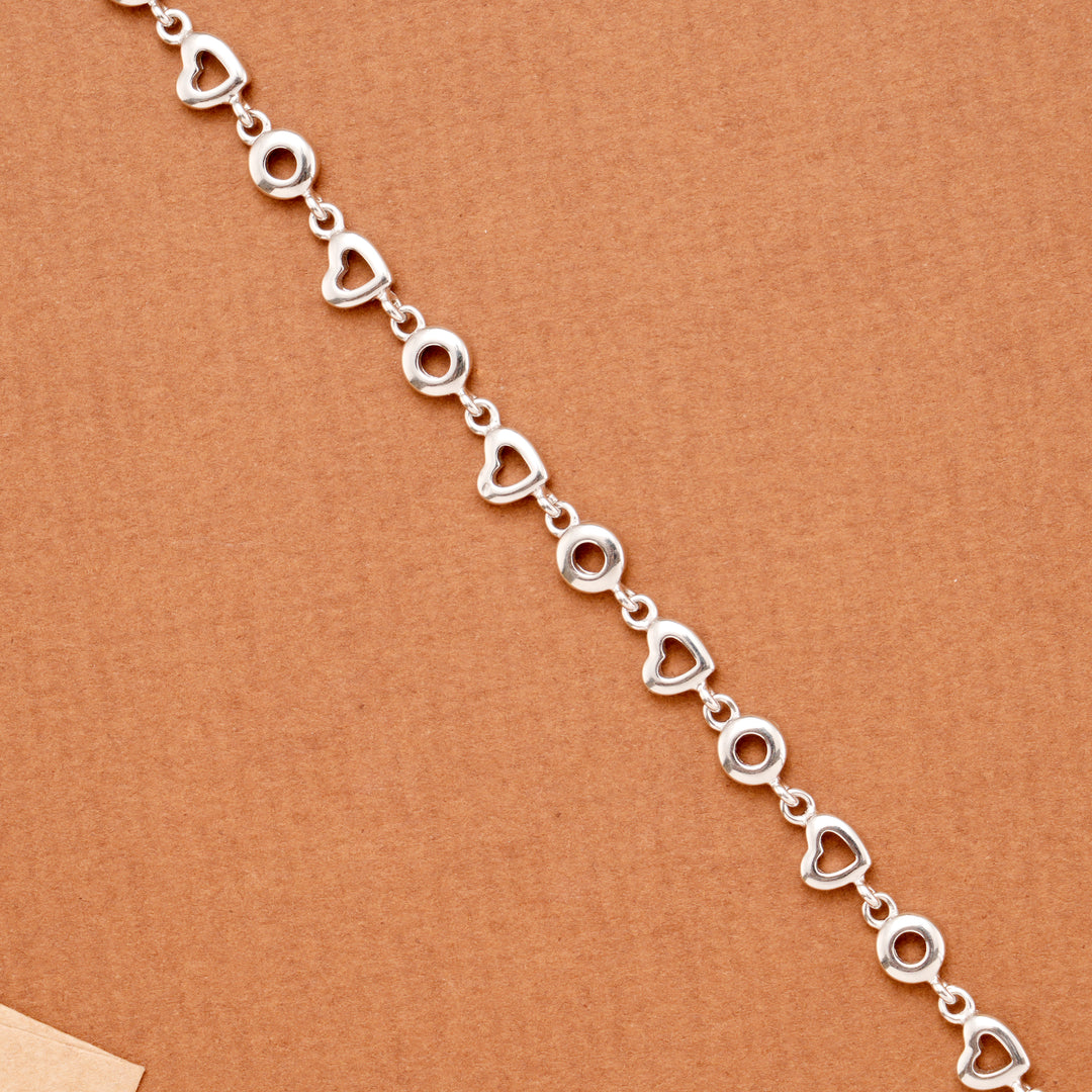 Elegant Hollow Heart Motif Silver Link Bracelet