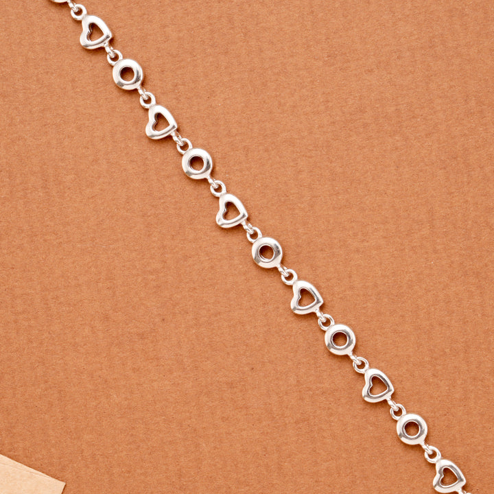 Elegant Hollow Heart Motif Silver Link Bracelet
