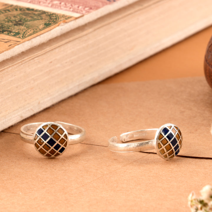 Round Shape Enamel Silver Toe Ring