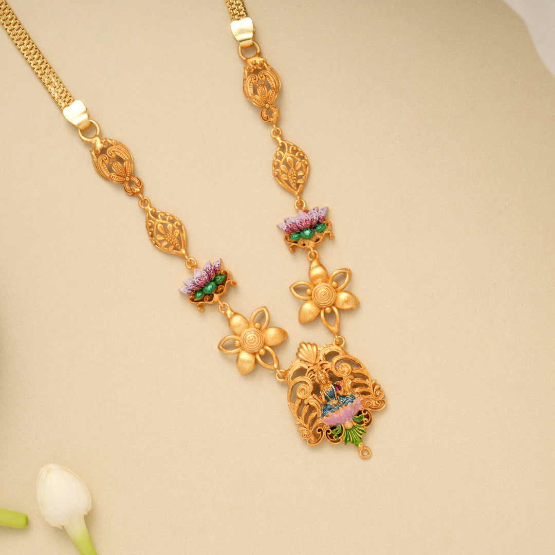 Traditional Floral Blossom Lakshmi Golden Necklace