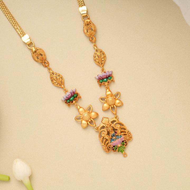 Traditional Floral Blossom Lakshmi Golden Necklace