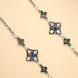 Ruby Emerald Square Bloom Silver Anklet